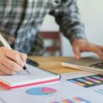 Plan de negocios | Guía COMPLETA para hacerlo con éxito empresario_escribiendo_en_cuadero_frente_a_computadora