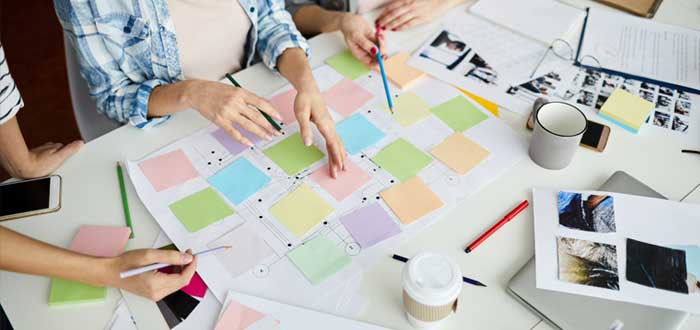 Un equipo trabaja sobre el modelo de negocios Canvas