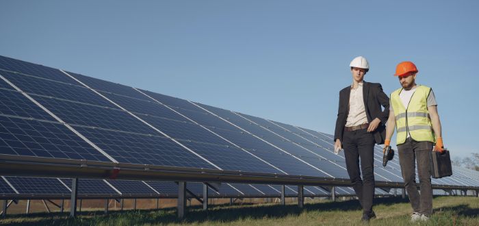 Empresarios eligiendo paneles solares