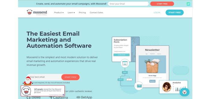 Interfaz de Moosend, herramienta para enviar correos electrónicos masivos