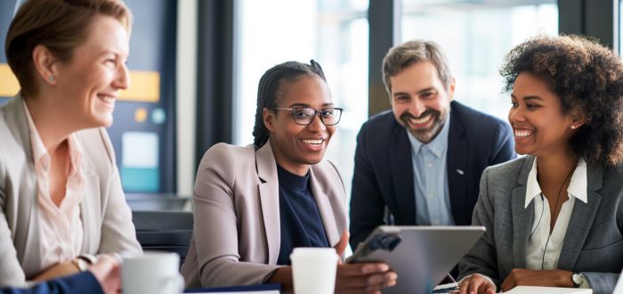 Trabajadores motivados en empresa